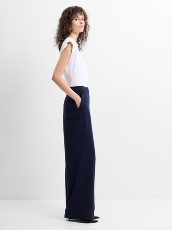 Alia Pinstripe Button Detail Wide Leg Trousers