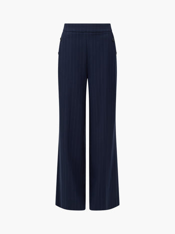 Alia Pinstripe Button Detail Wide Leg Trousers