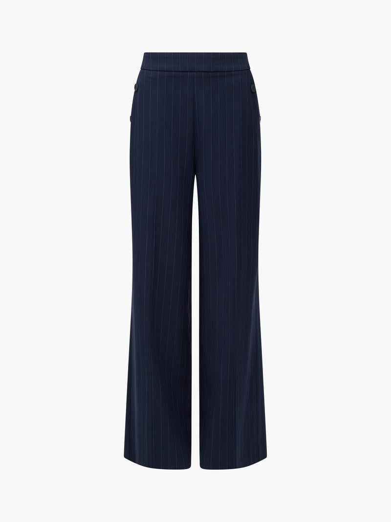Alia Pinstripe Button Detail Wide Leg Trousers