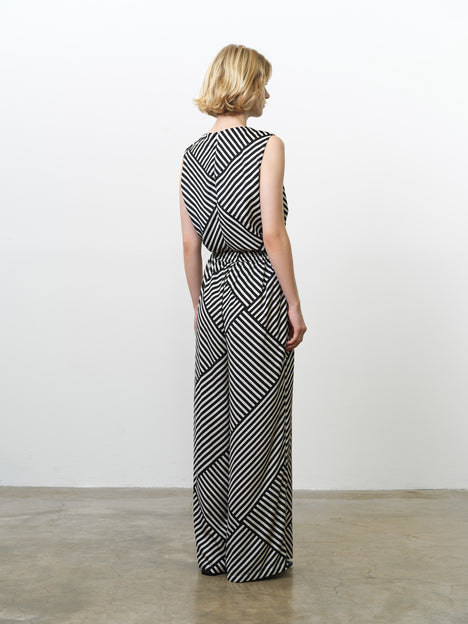 Monochrome Striped Damasco Pull-On Wide Leg Trousers