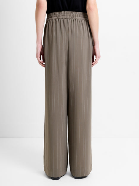 Erma Pinstripe Khaki Pull-On Wide Leg Trousers