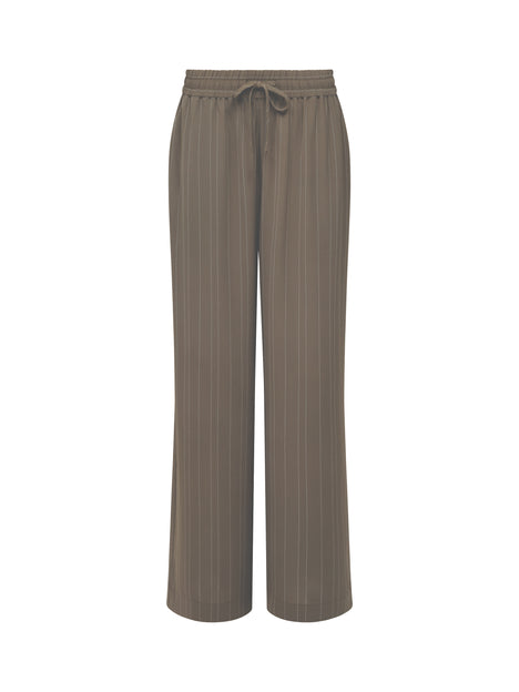 Erma Pinstripe Khaki Pull-On Wide Leg Trousers