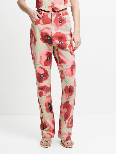 Poppy Dallas Floral Printed Denim Wide Leg Jeans