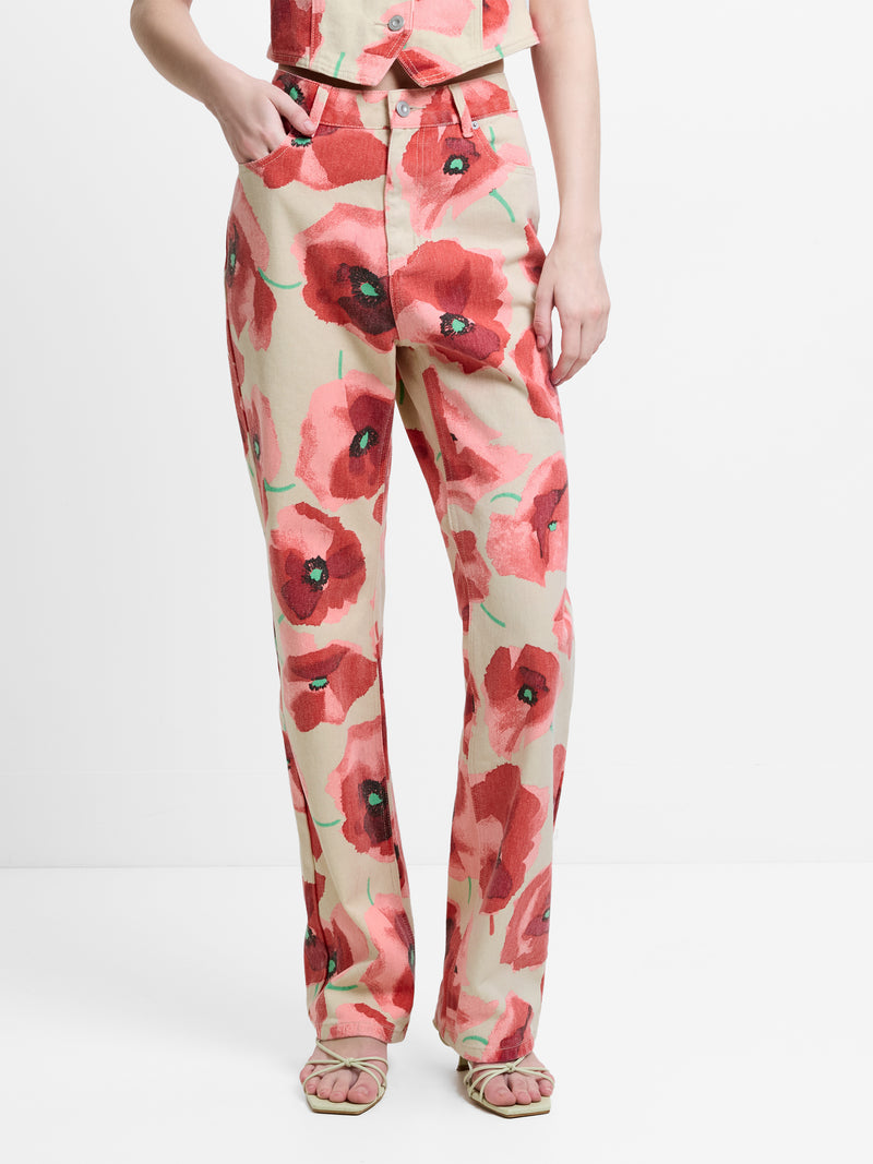 Poppy Dallas Printed Denim Wide Leg Jeans