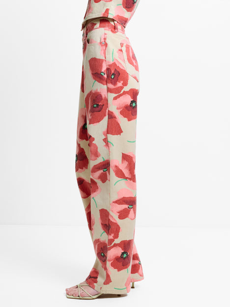 Poppy Dallas Floral Printed Denim Wide Leg Jeans