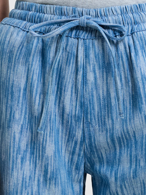 Bessie Textured Blue Denim Wide Leg Trousers