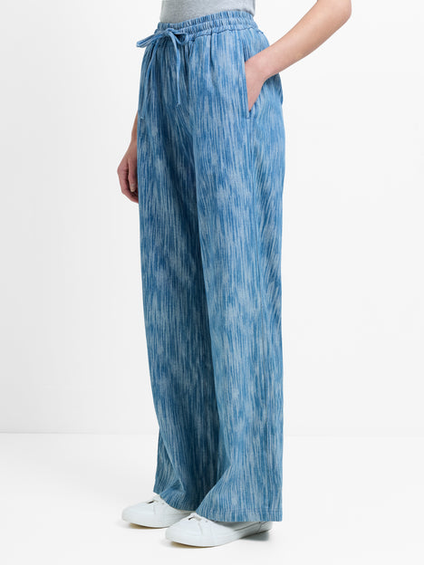 Bessie Textured Blue Denim Wide Leg Trousers
