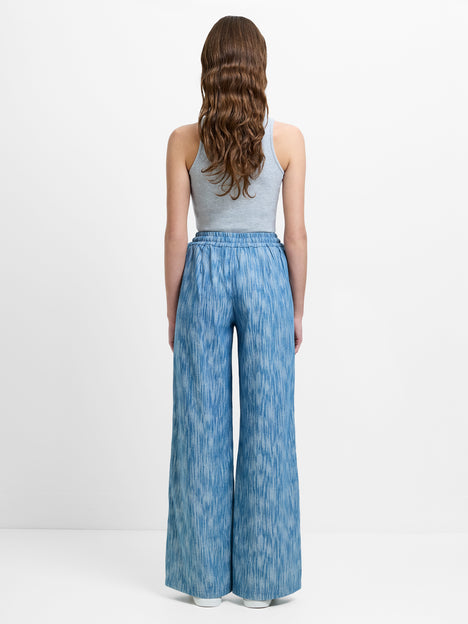 Bessie Textured Blue Denim Wide Leg Trousers
