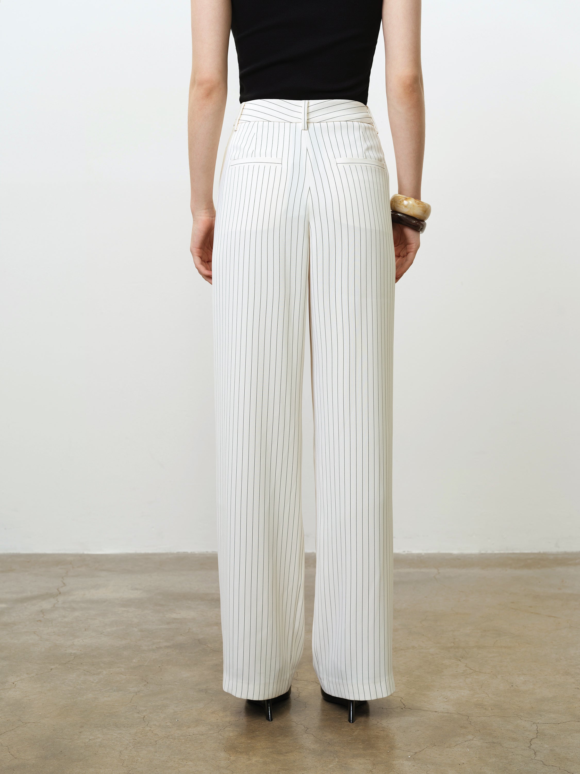 Vinnie Tailored Cream Pinstripe Wide Leg Trousers