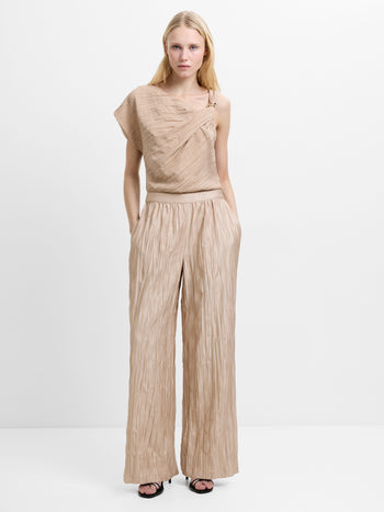 Novie Crinkle Taupe Wide Leg Trousers