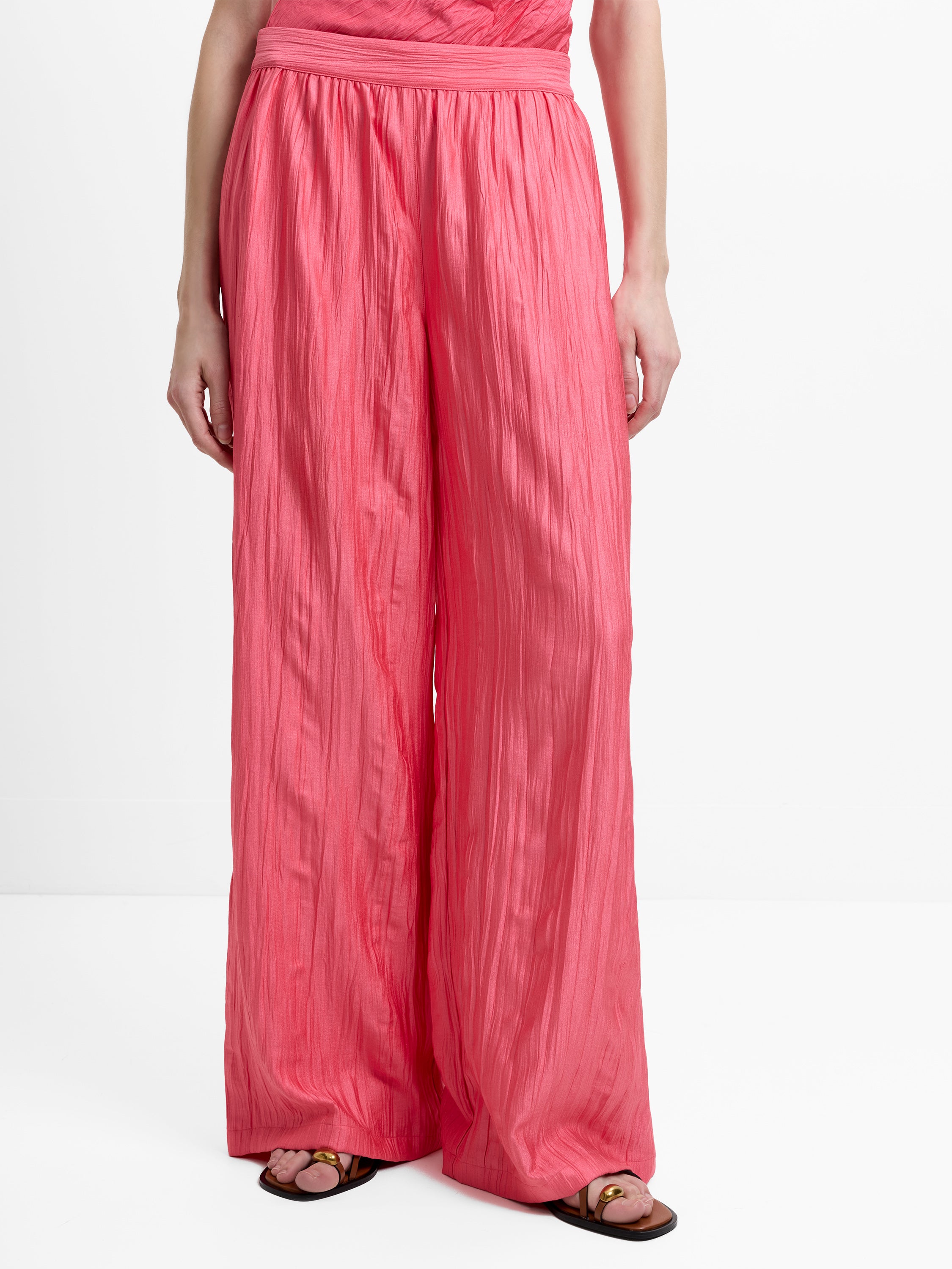 Novie Crinkle Pink Wide Leg Trousers