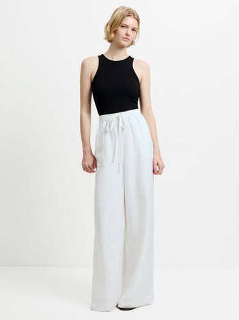 Cooper Linen White Pull-On Wide Leg Trousers