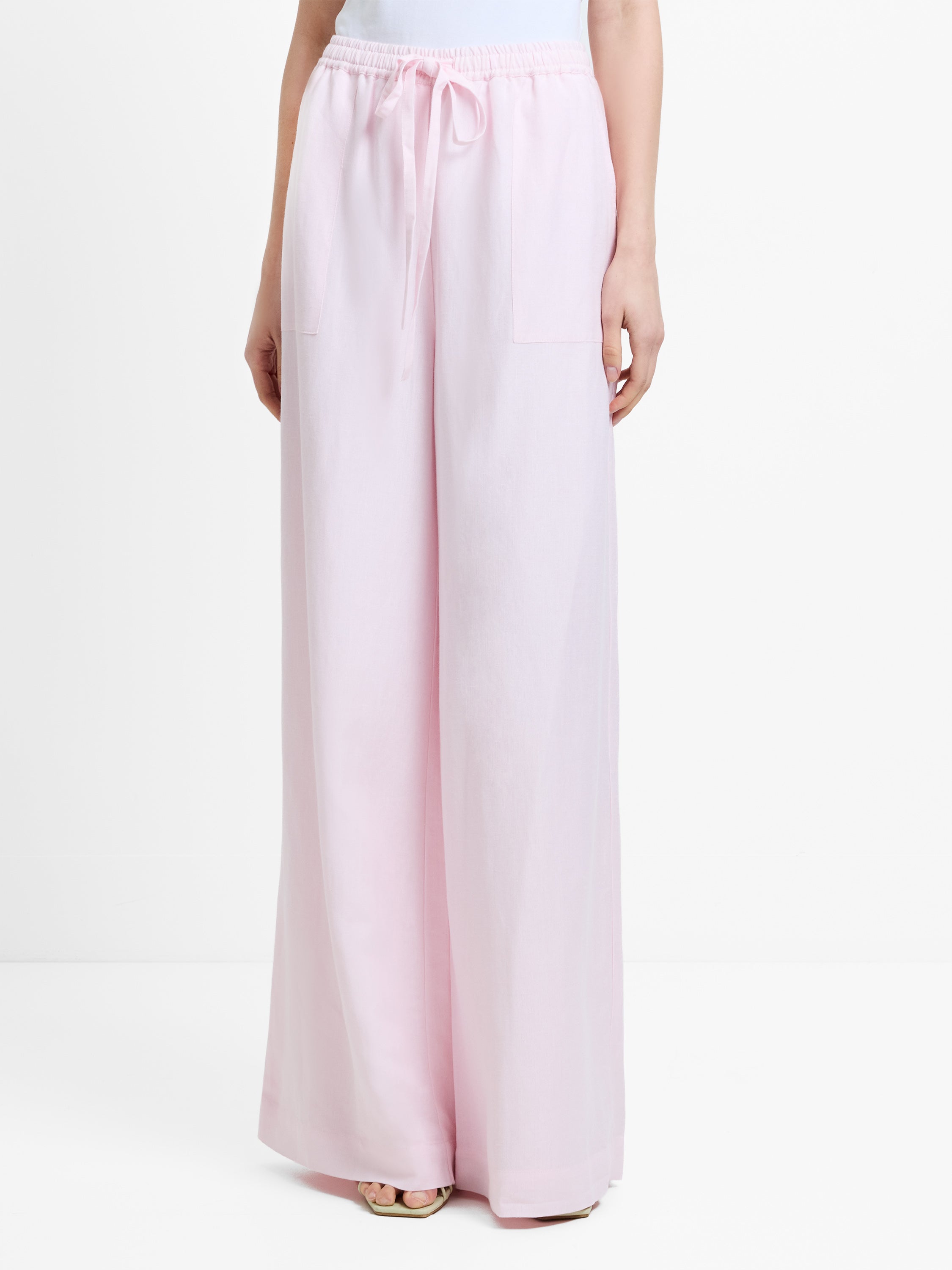 Cooper Linen Light Pink Pull-On Wide Leg Trousers
