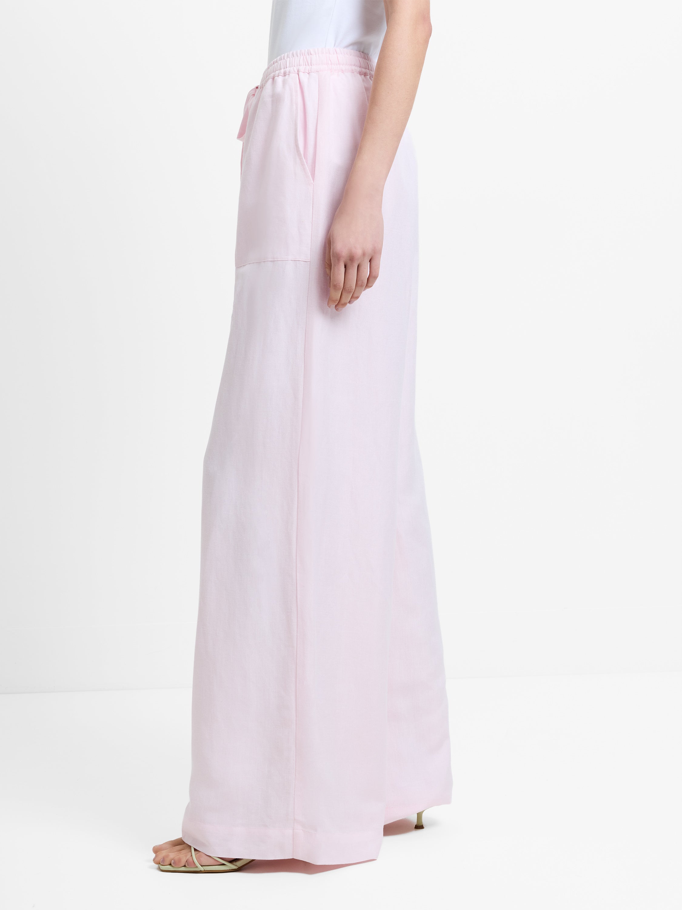 Cooper Linen Light Pink Pull-On Wide Leg Trousers