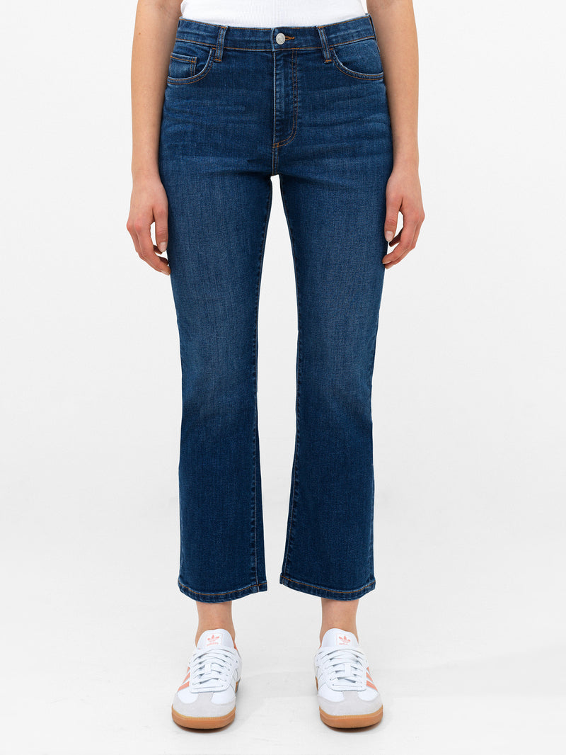 Stretch Denim Bootcut Ankle Length Jeans Vintage Mid Wash French