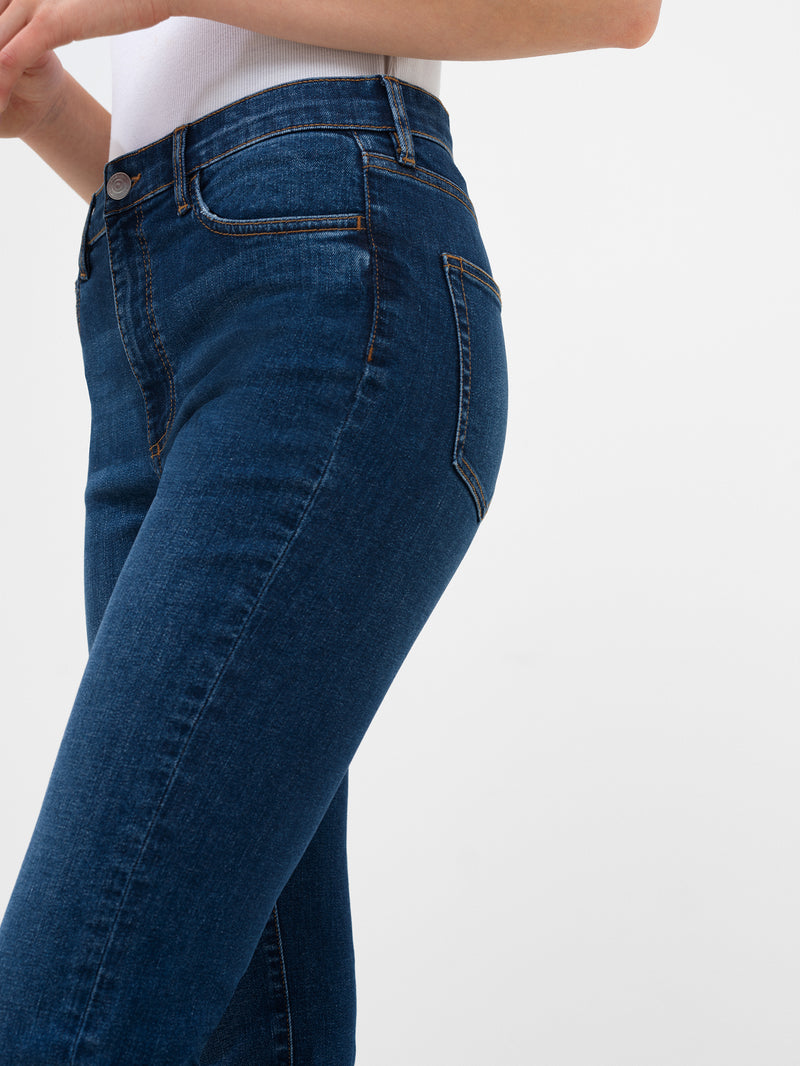 Stretch Denim Bootcut Ankle Length Jeans Vintage Mid Wash