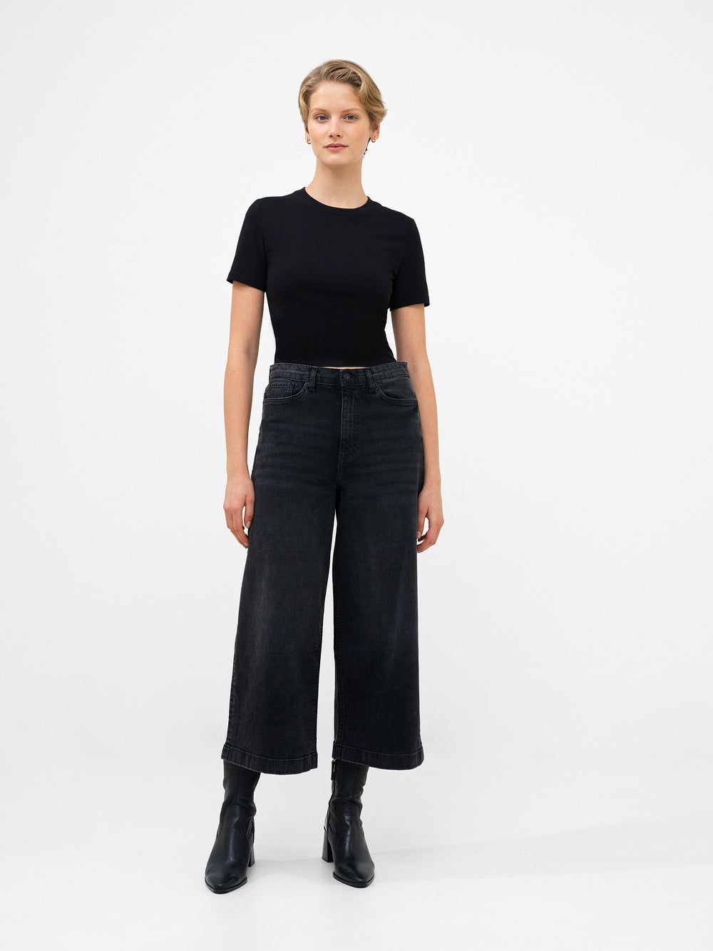 Stretch Denim Wide Leg Culottes Black | French Connection UK