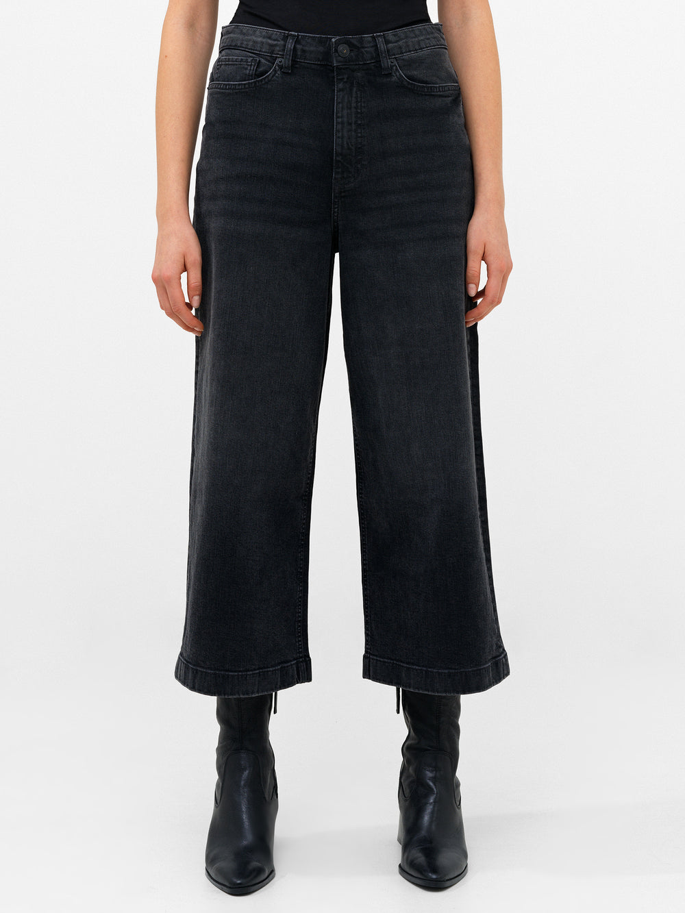 Stretch Denim Wide Leg Culottes Black | French Connection UK