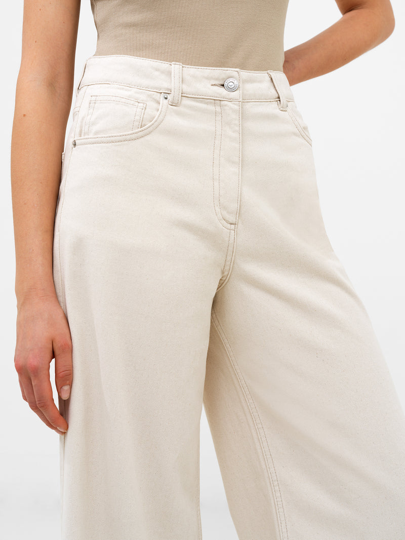 Denver Denim Relaxed Wide Leg Jeans Ecru French Connection UK
