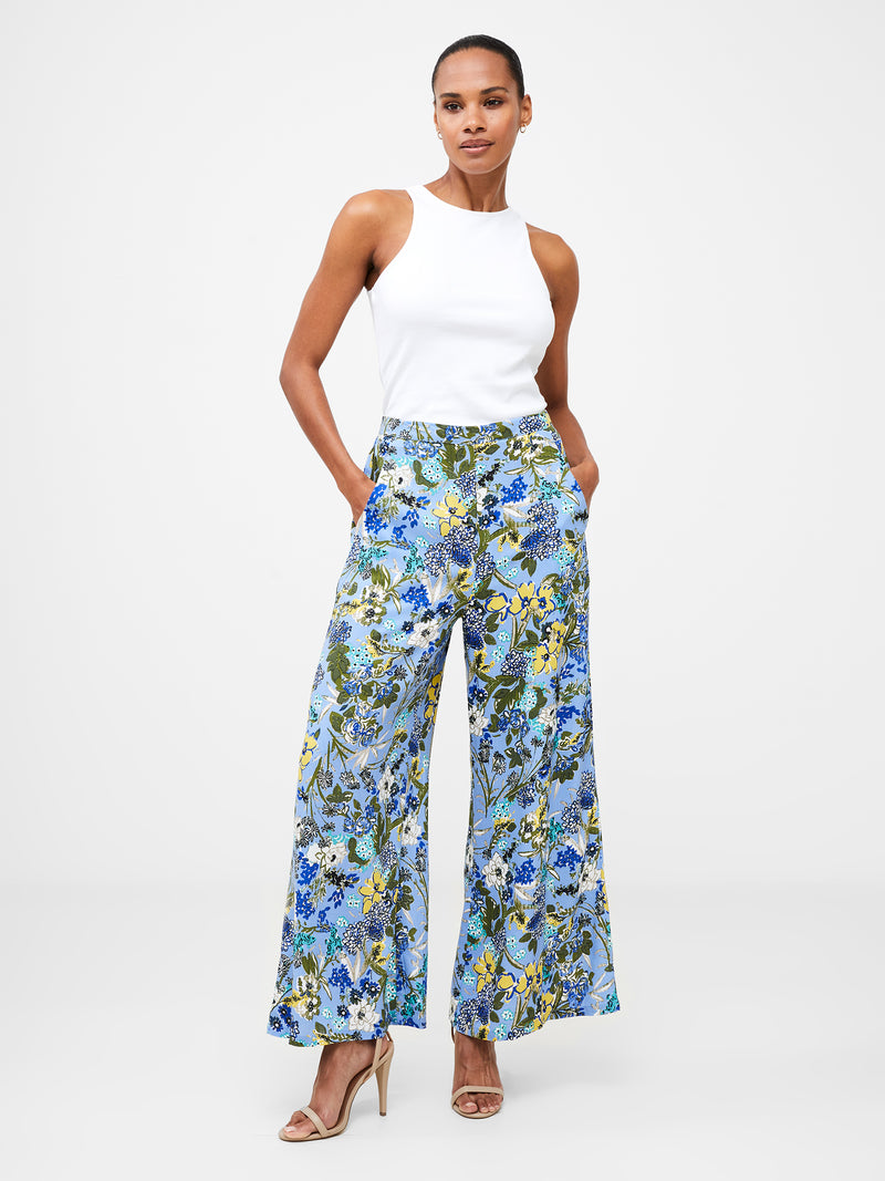 Floral Print Wide Leg Trousers Tranquil Blue | French Connection UK