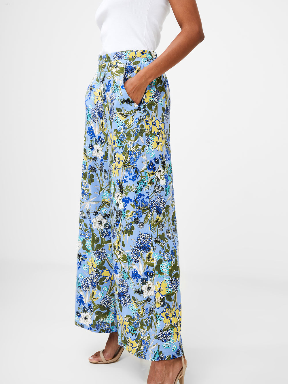 Floral Print Wide Leg Trousers Tranquil Blue | French Connection UK