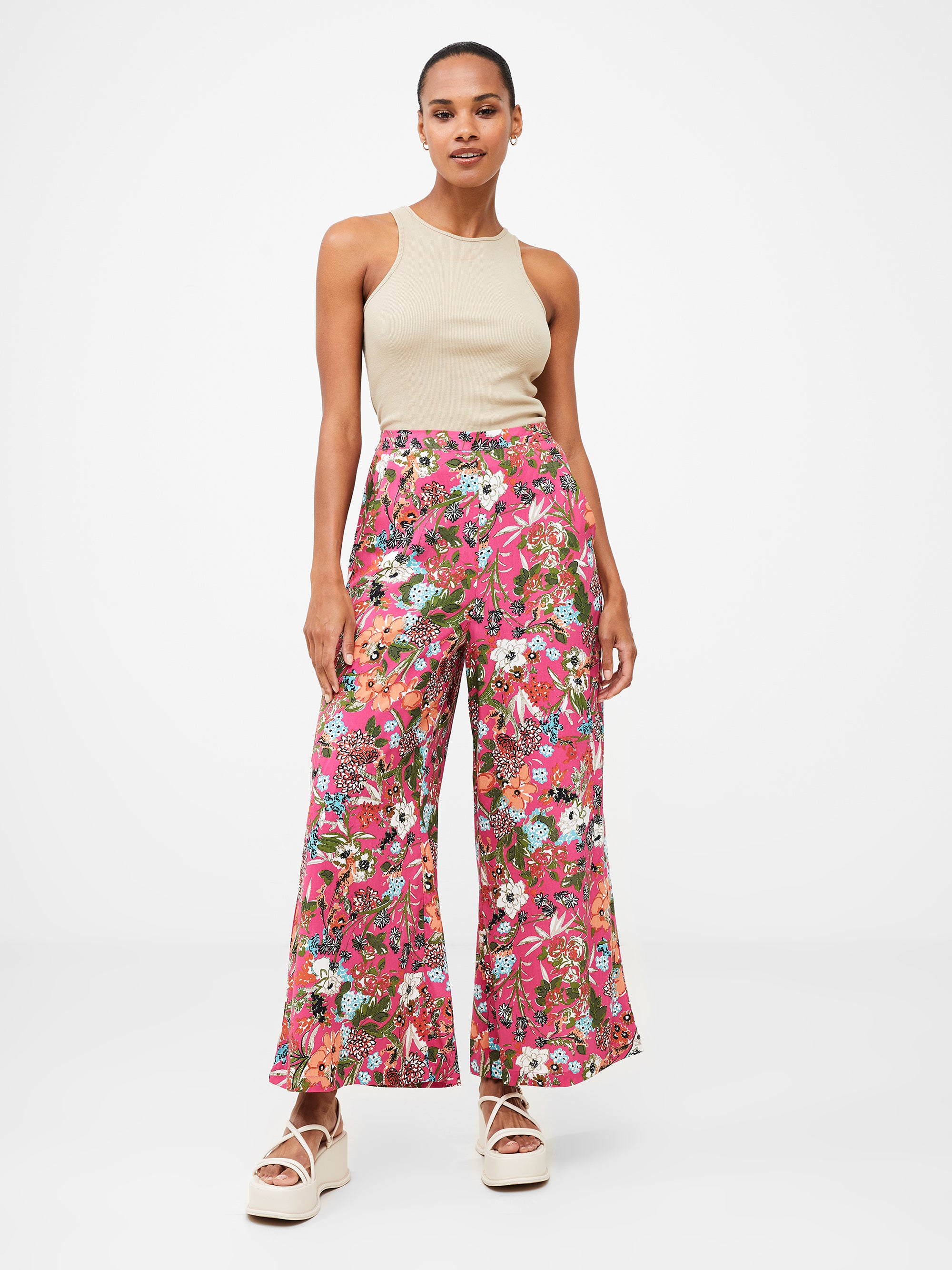 Floral Print Wide Leg Trousers Hot Pink | French Connection UK