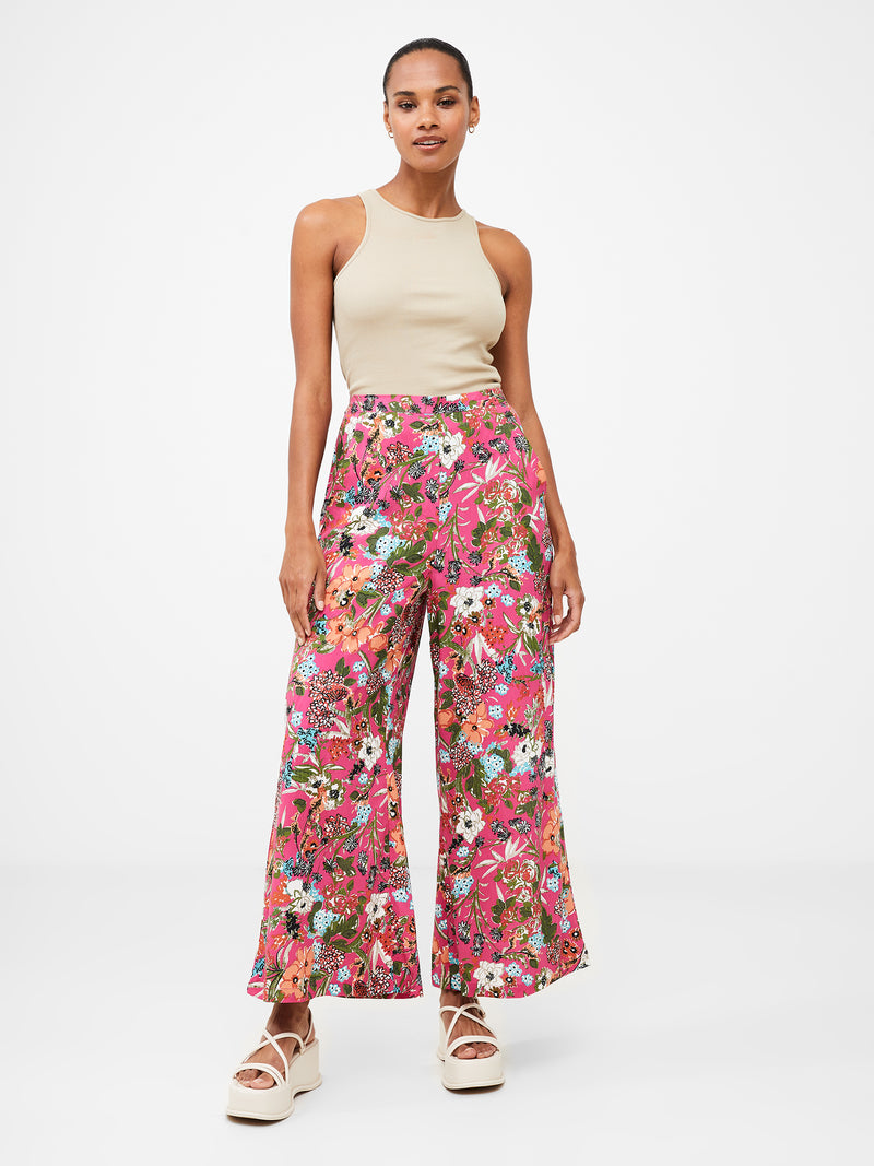 Floral Print Wide Leg Trousers Hot Pink