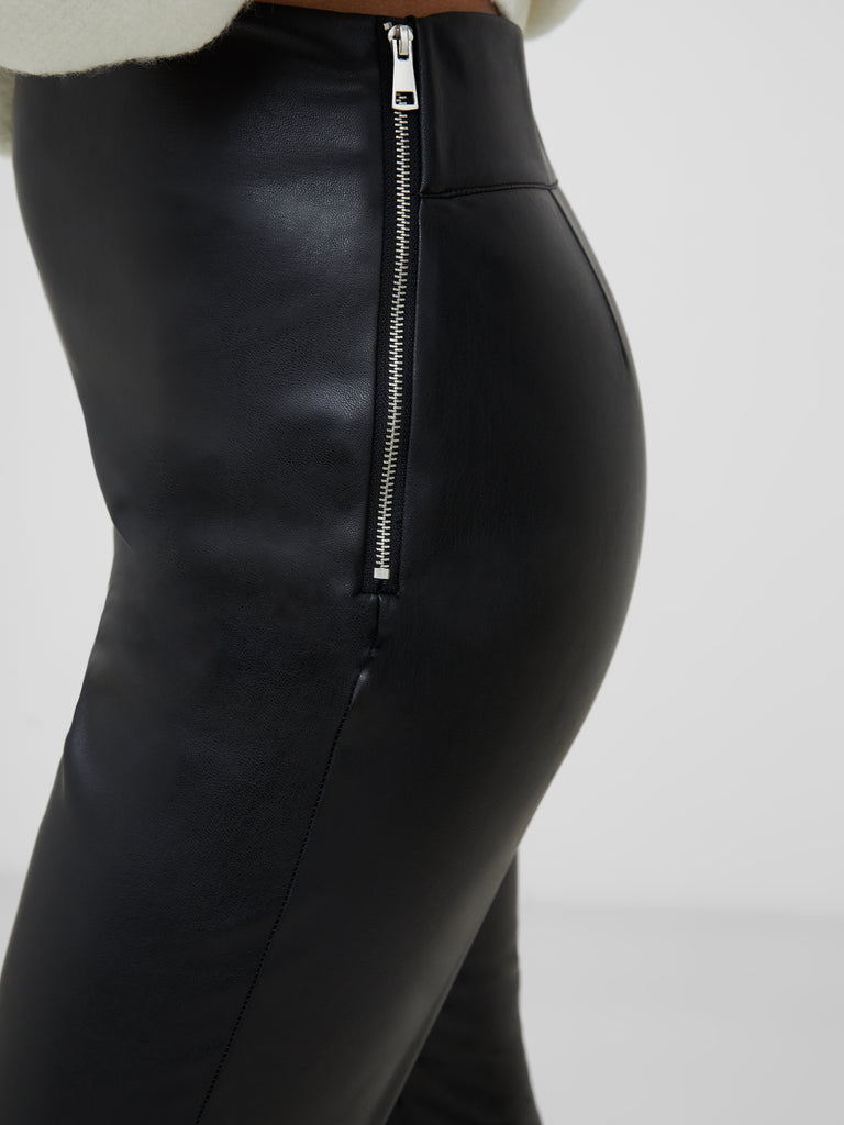 Side Zip Faux Leather Leggings Black French Connection UK