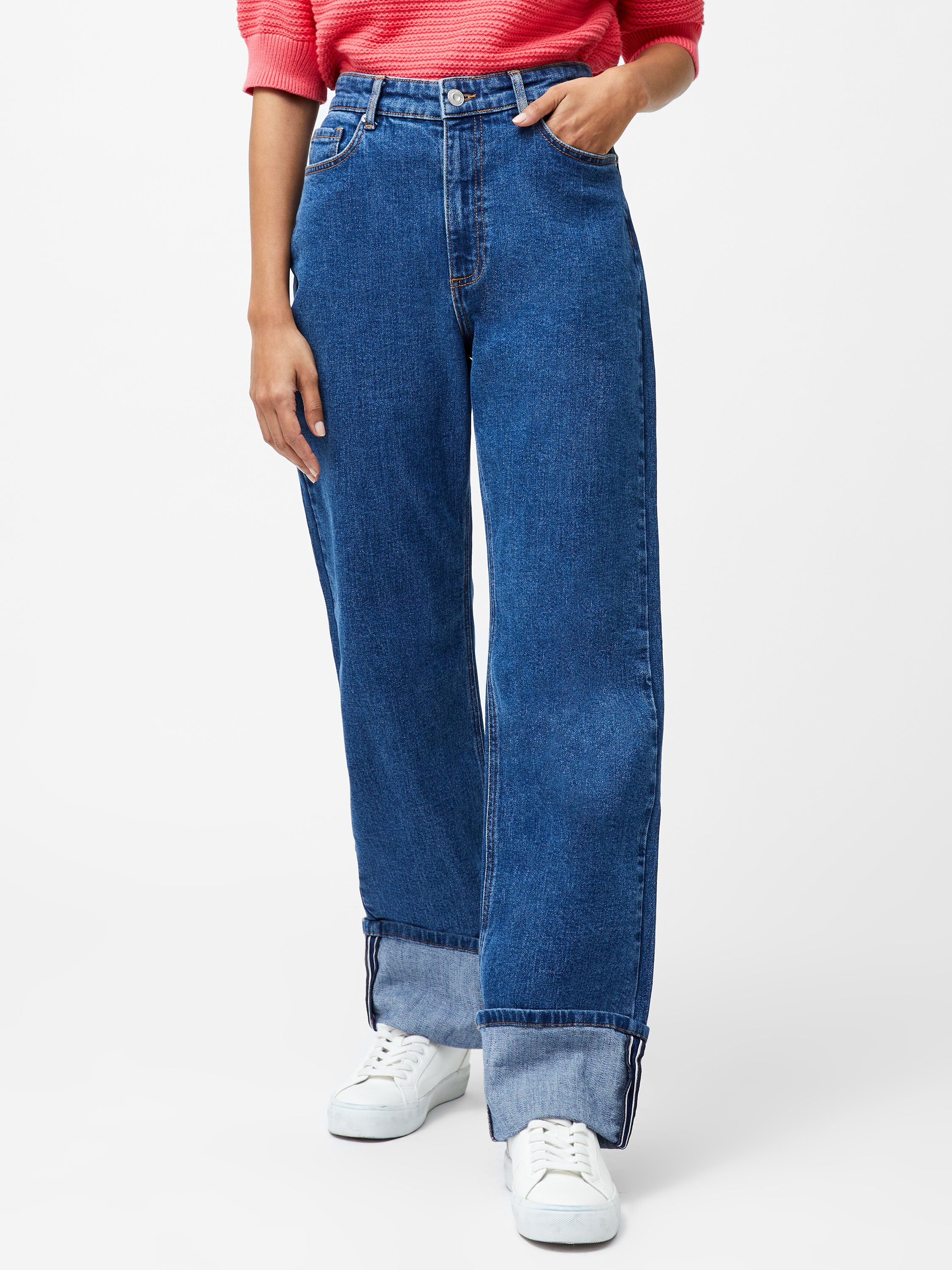 Elliot Denim Straight Leg Turn Up Jeans