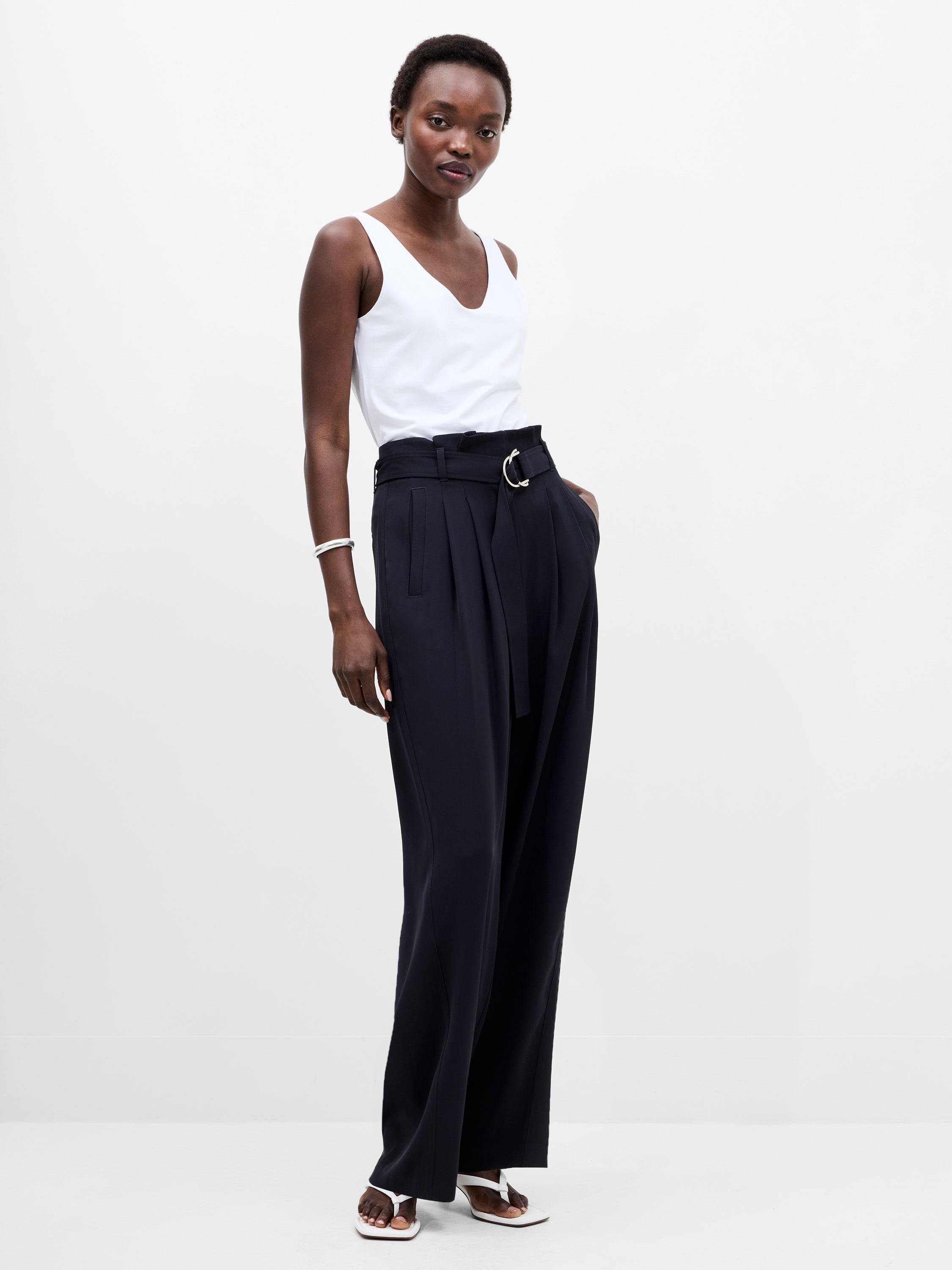 Vinnie Tailored D-Ring Belted Wide Leg Trousers