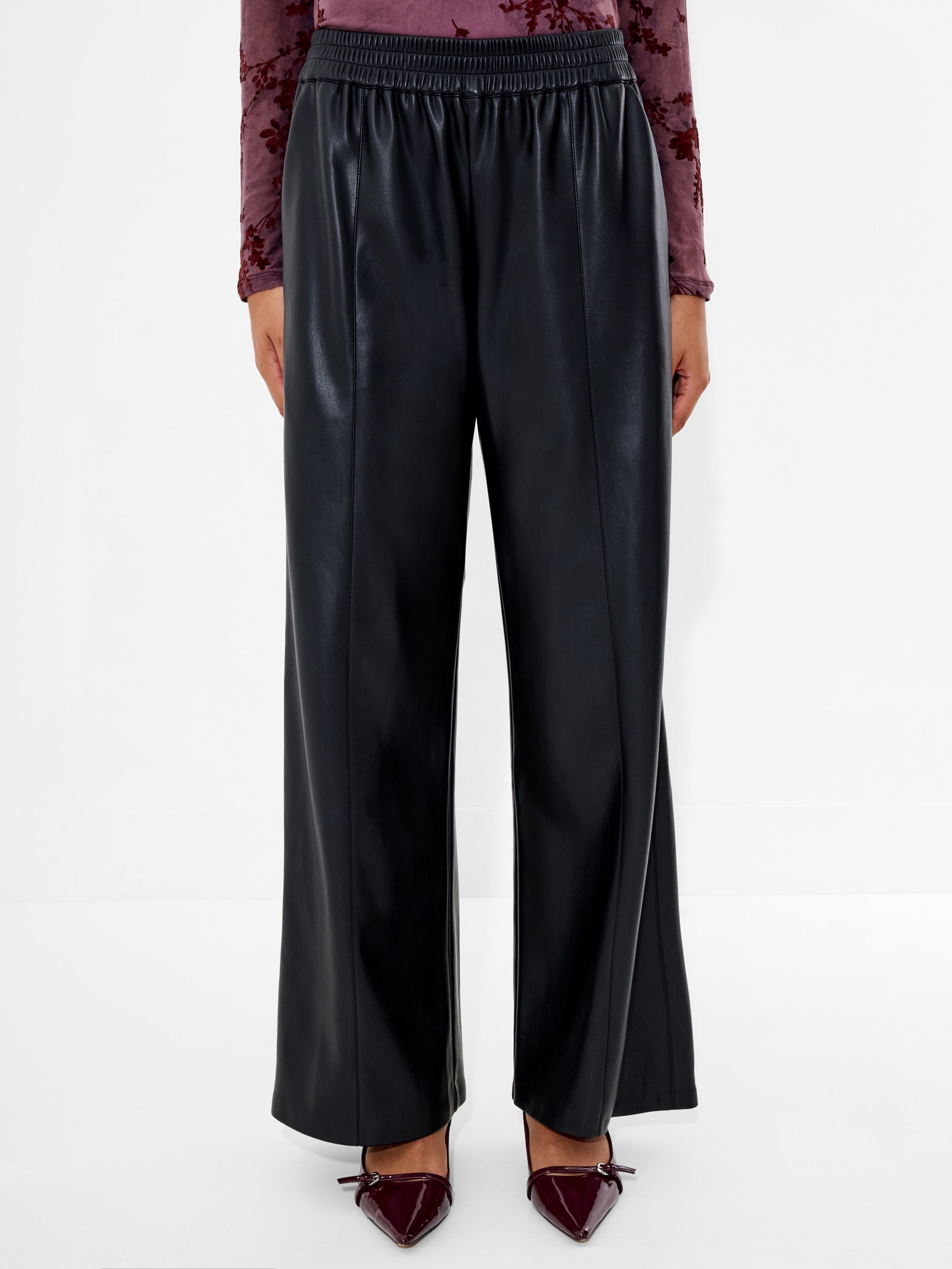 Tasher PU Wide Leg Trousers Black | French Connection UK