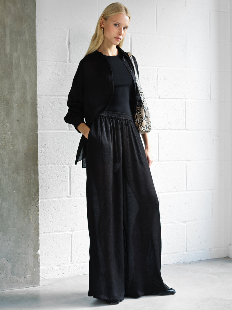Terry Crinkle Wide Leg Trousers