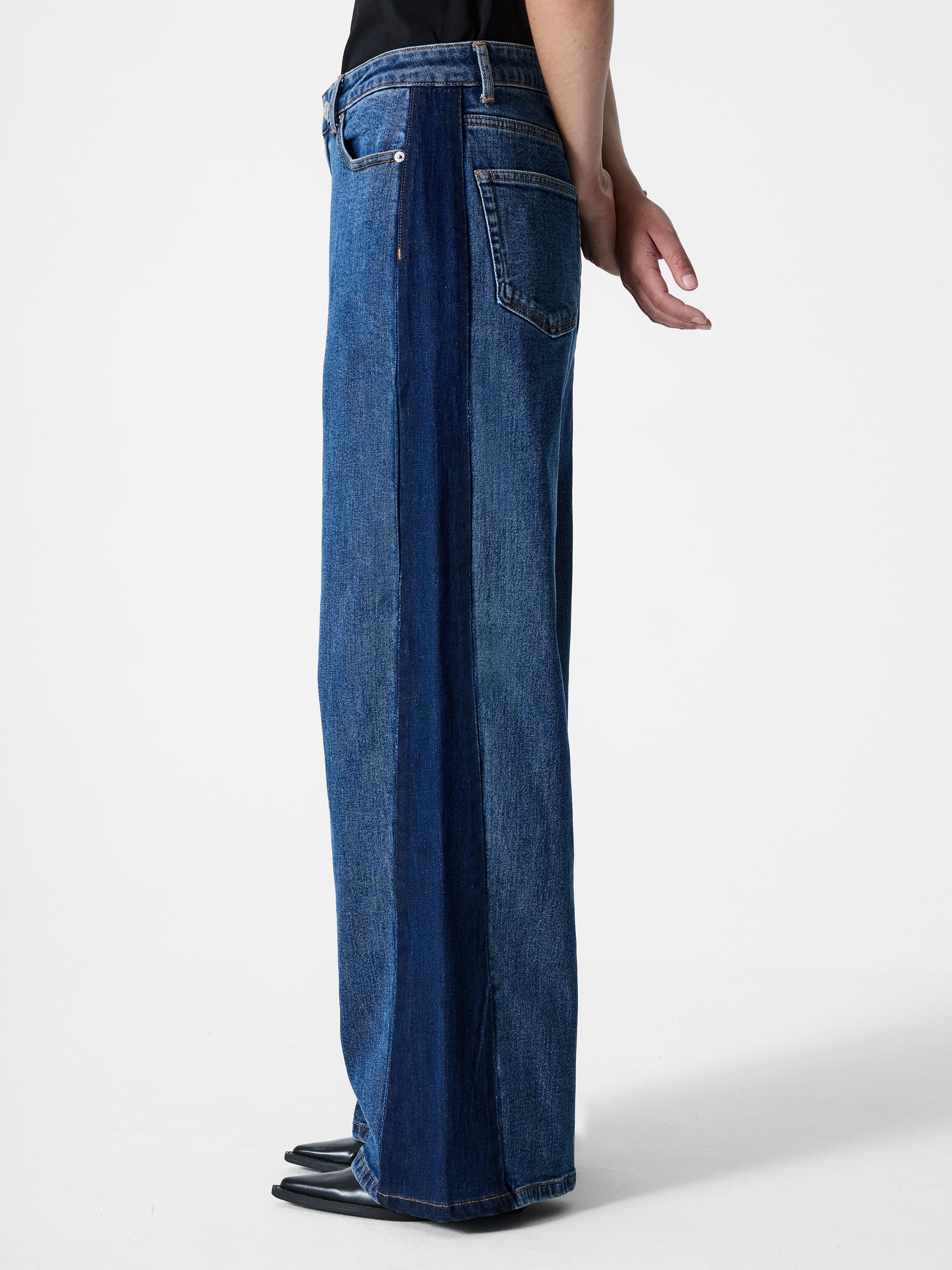 Elliot Denim Side Panel Wide Leg Jeans Vintage/Clean Indigo Blue