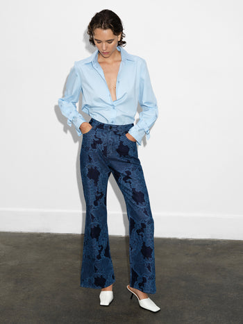 Jennie Denim Lace Print Flared Jeans