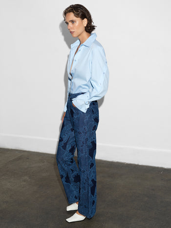 Jennie Denim Lace Print Flared Jeans