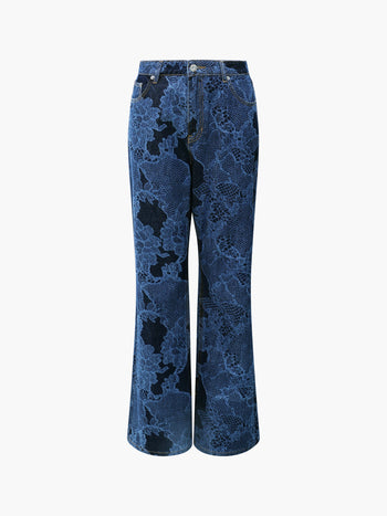 Jennie Denim Lace Print Flared Jeans