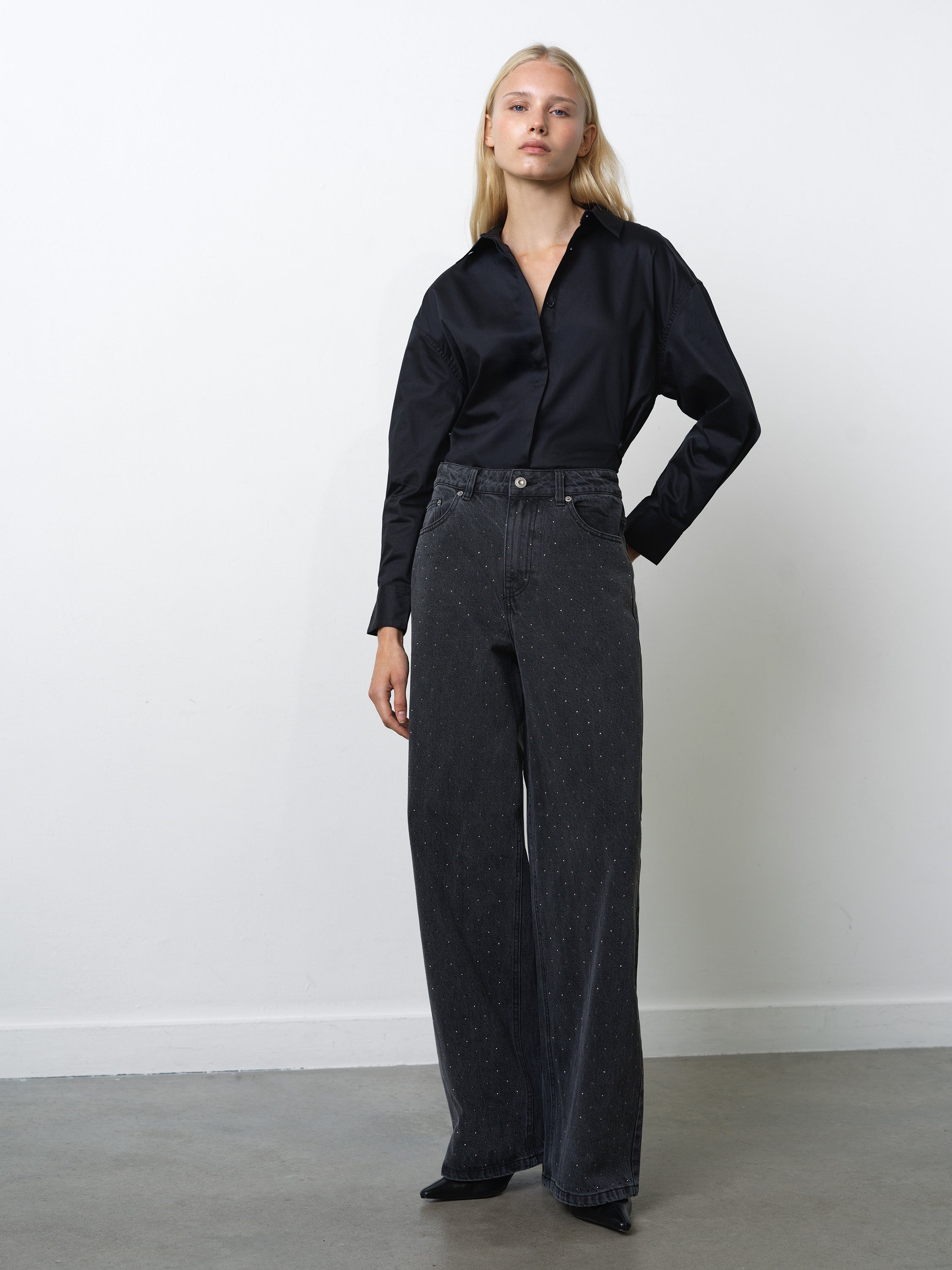 Ralphie Denim Embellished Wide Leg Jeans