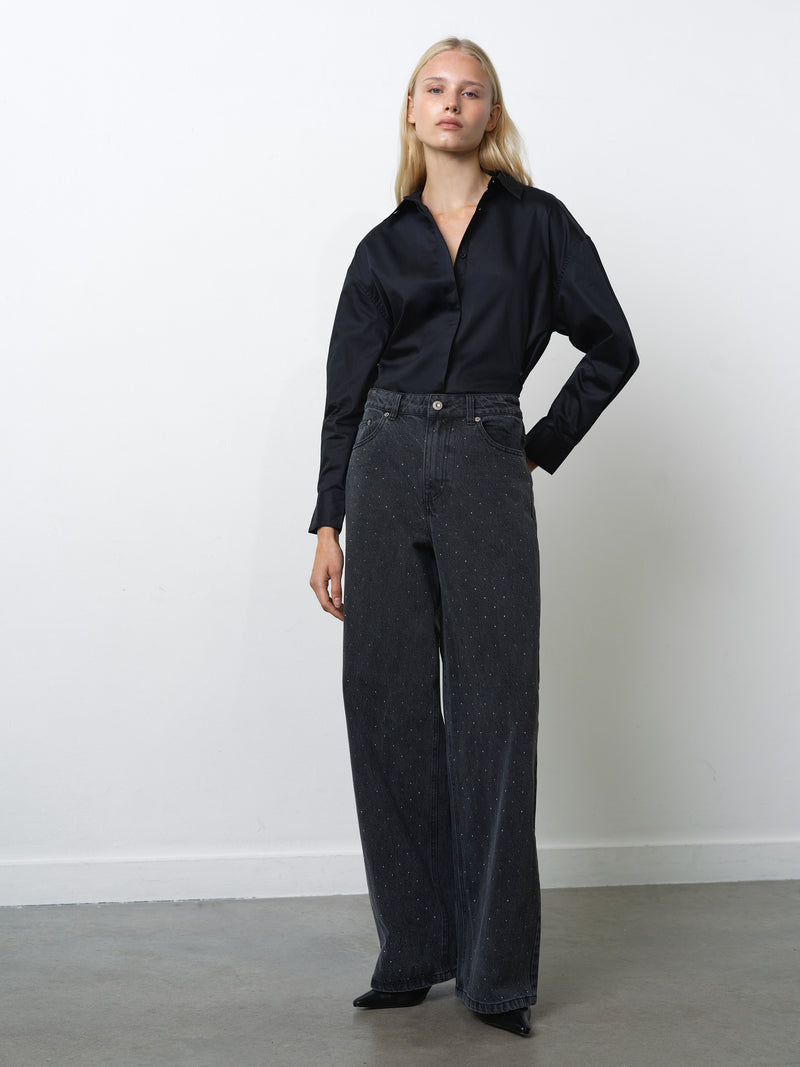 Ralphie Denim Embellished Wide Leg Jeans