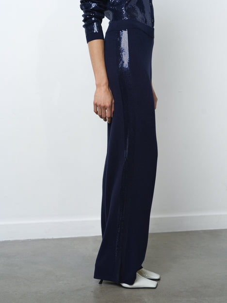 Hannah Knit Sequin Side Panel Wide Leg Trousers