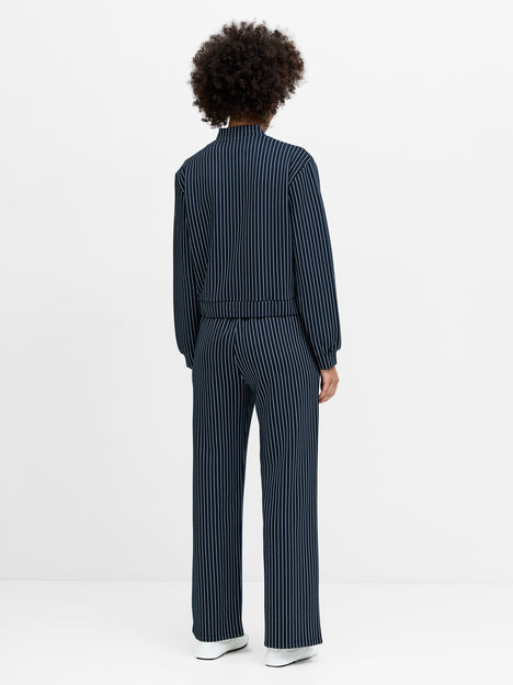 Wren Pinstripe Navy Blue Bomber Jacket