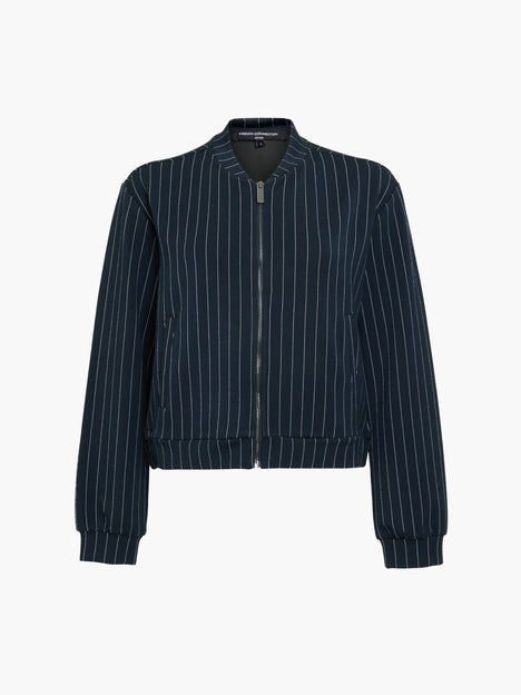 Wren Pinstripe Navy Blue Bomber Jacket