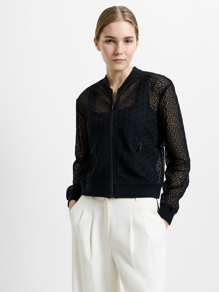 deres parisienne jacket ブラック Krista Lace Mix Knit Bomber Jacket Black | French Connection UK
