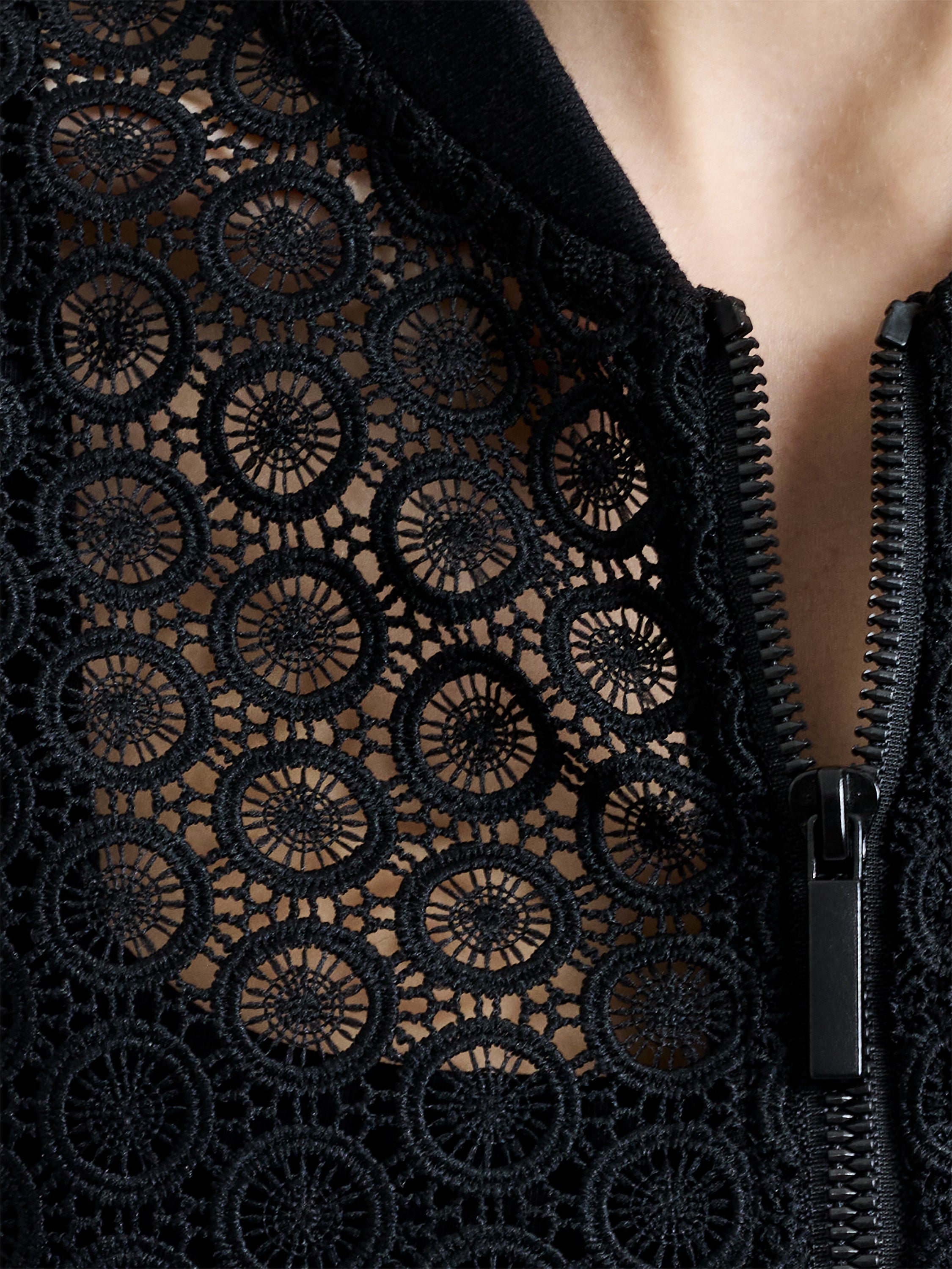 Krista Lace Mix Knit Bomber Jacket Black | French Connection UK