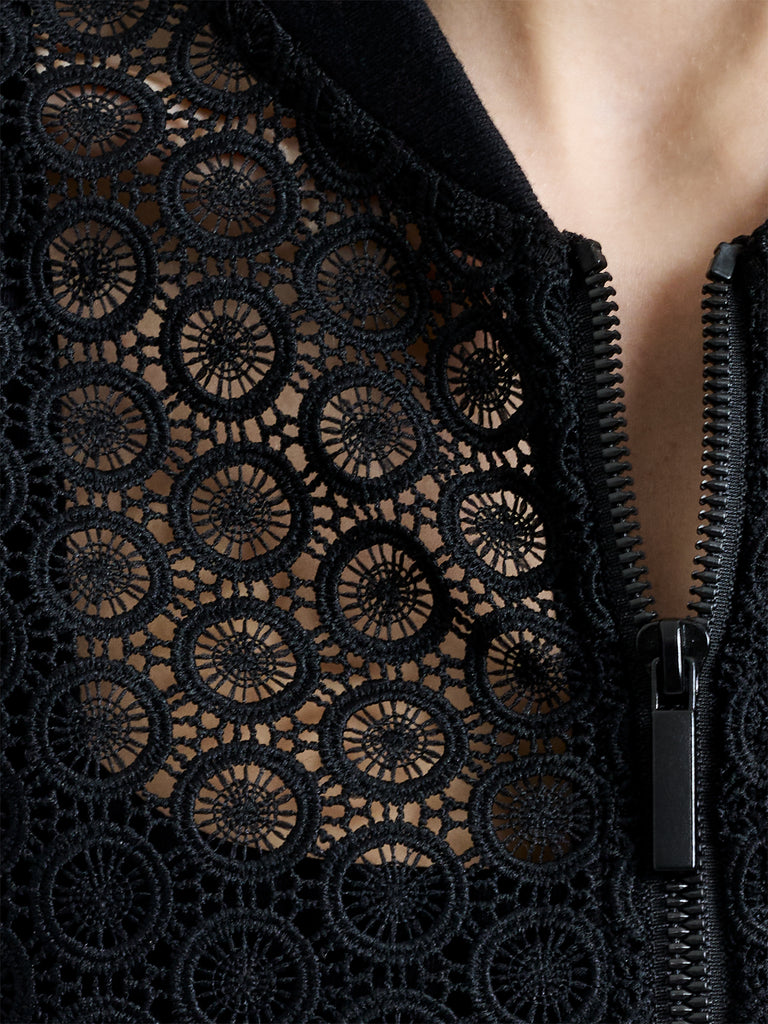 Krista Lace Mix Knit Bomber Jacket Black | French Connection UK