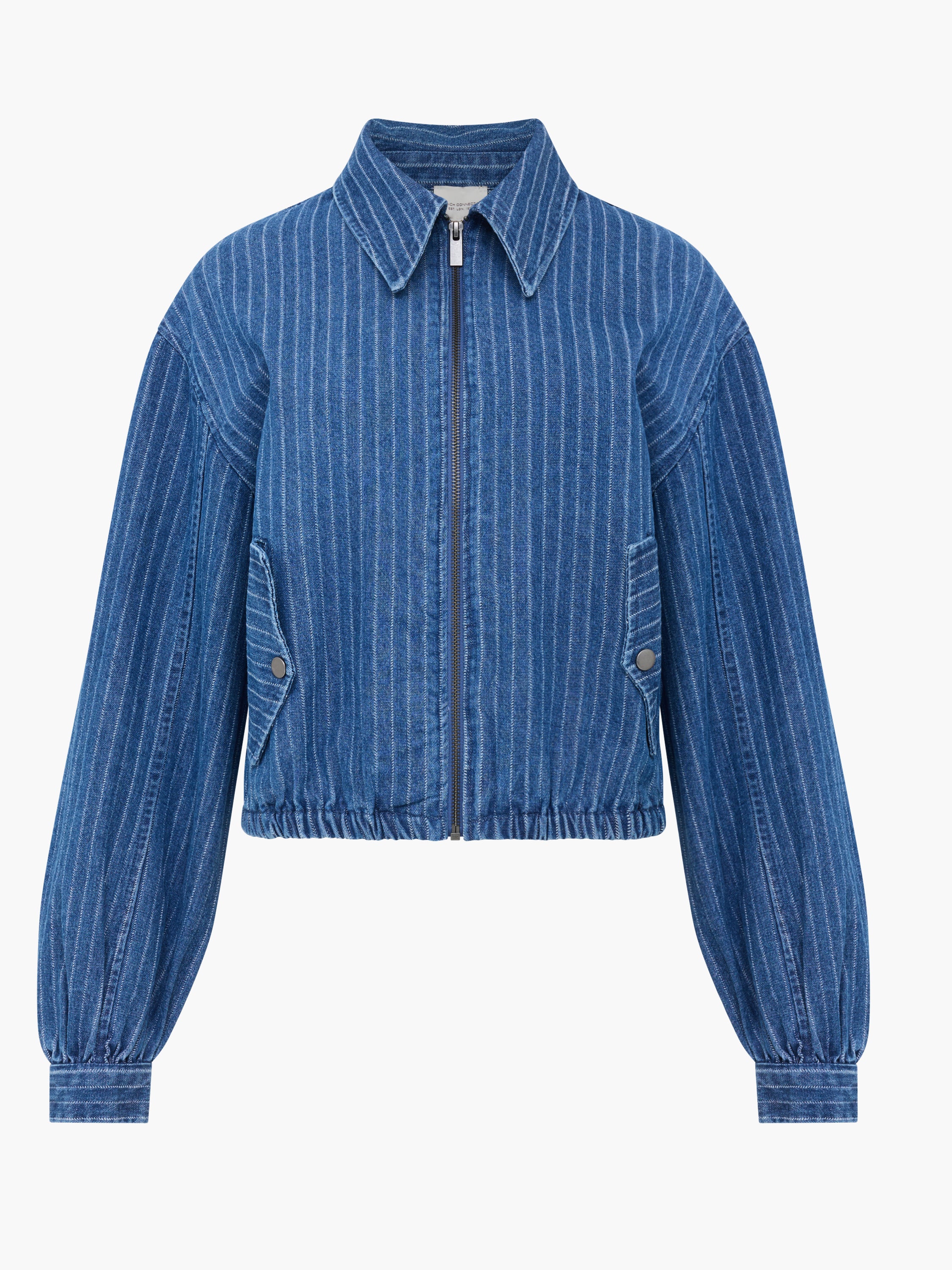Cherrie Pinstripe Denim Zip Up Bomber Jacket Medium Wash | French