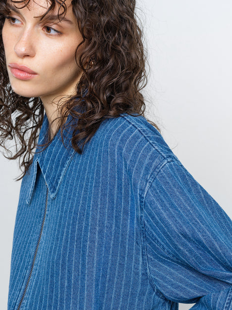 Cherrie Pinstripe Denim Zip Up Bomber Jacket