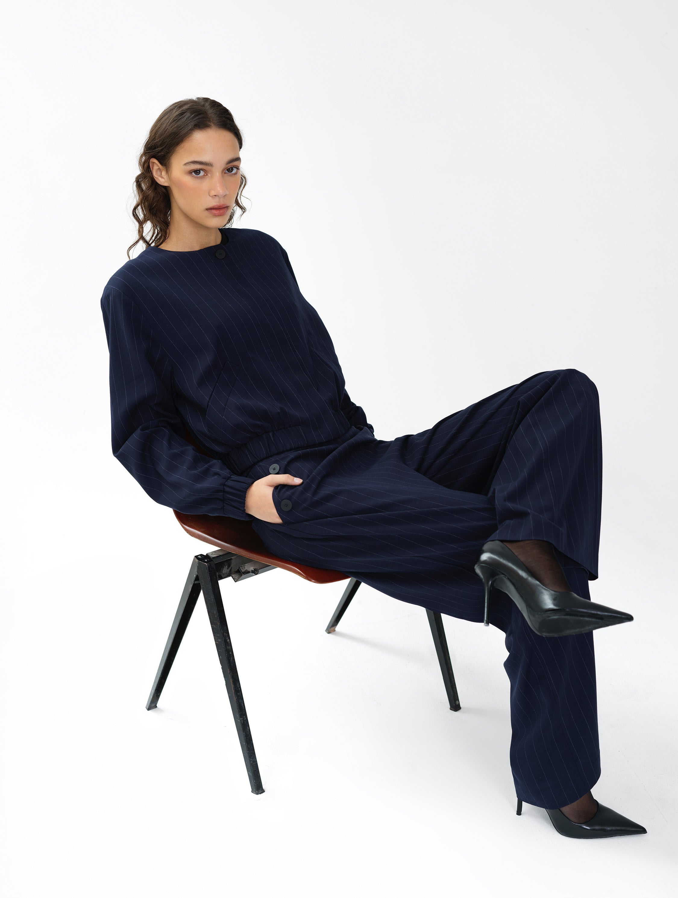 Alia Pinstripe Bomber Jacket