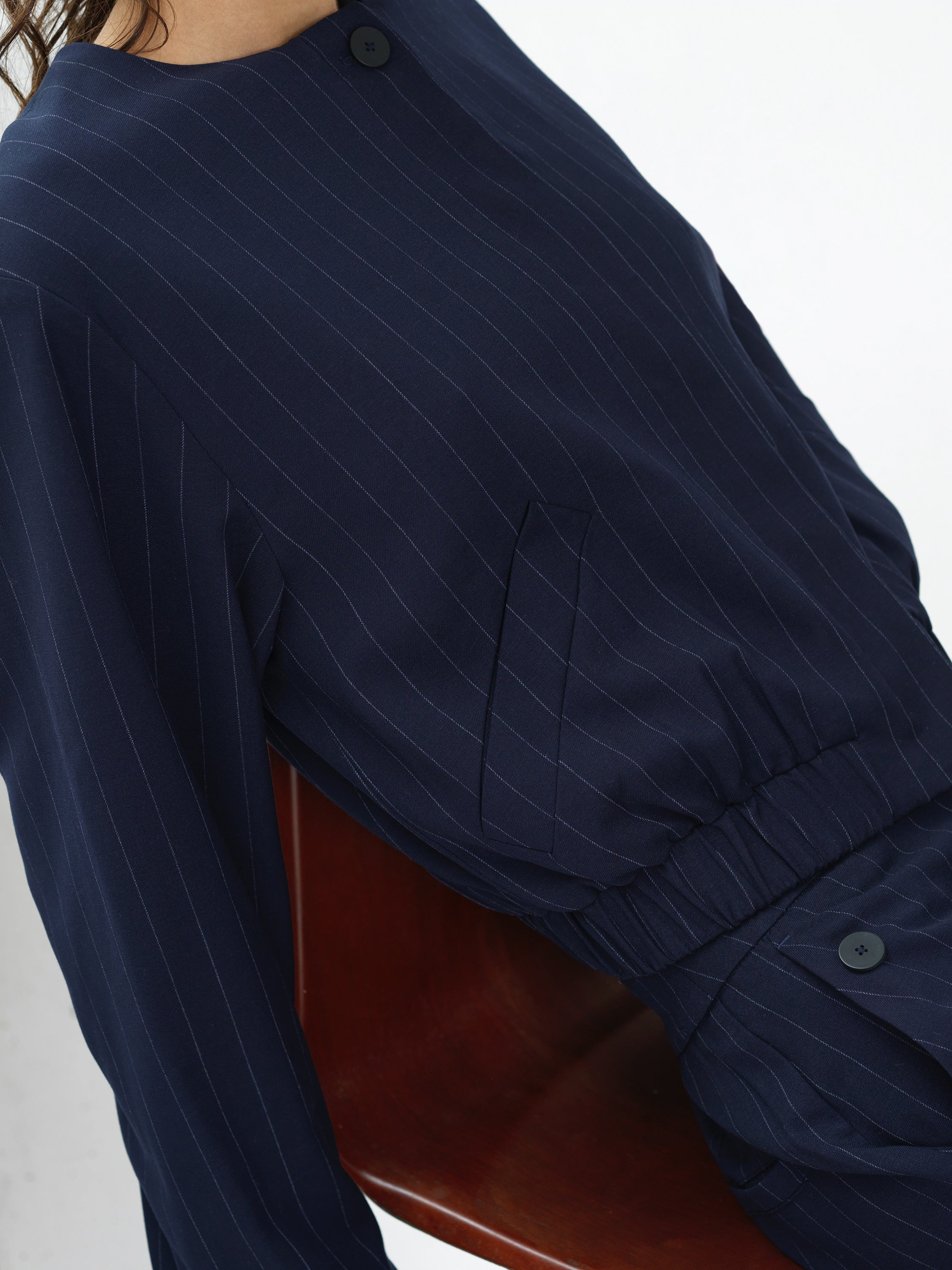 Alia Pinstripe Bomber Jacket