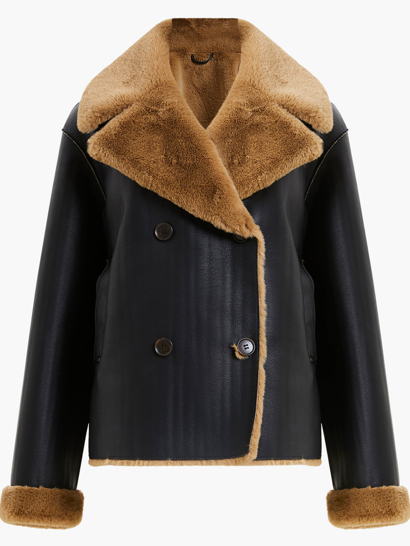 Cerys PU Faux Fur Jacket Blackout/Tobacco Brw | French Connection UK