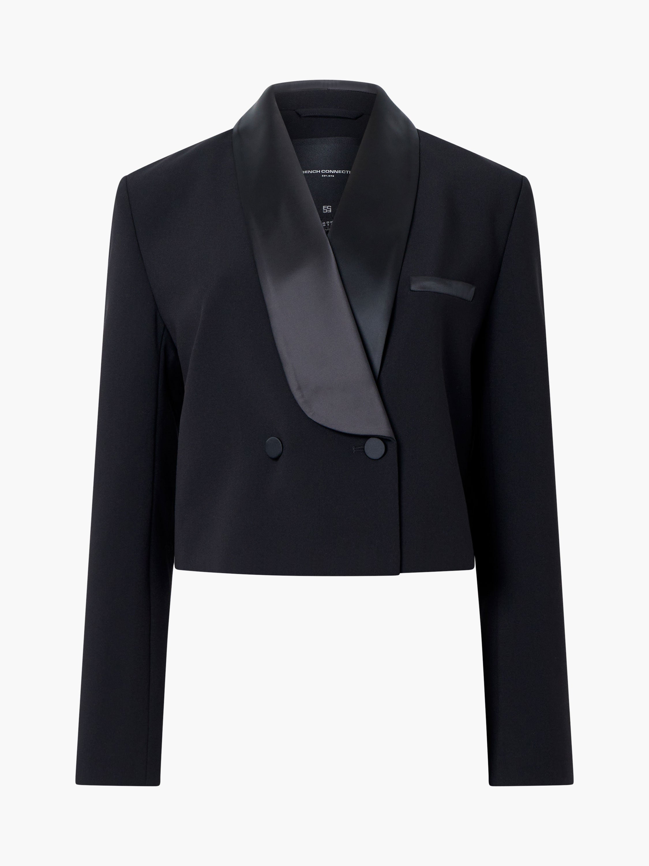 Gemma Carey Satin Tuxedo Cropped Blazer Blackout French Connection UK